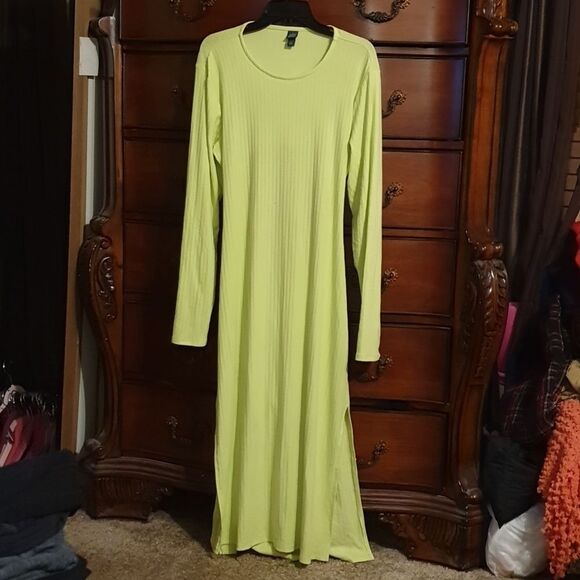 Wild Fable Rib Knit Neon Yellow Black Out Dress s XL - Picture 1 of 4